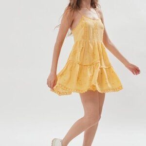 Urban Outfitters: UO Hanna Embroidered Scalloped Babydoll Mini Dress